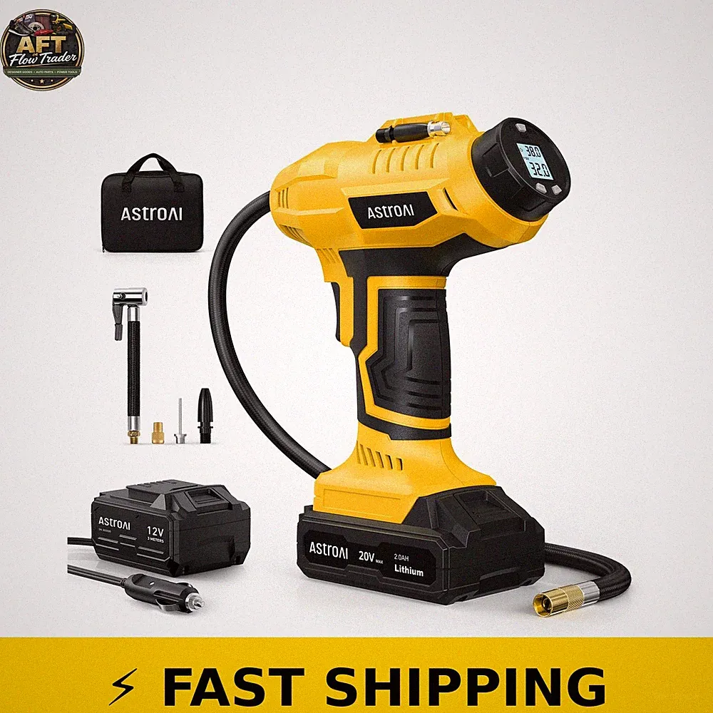 AstroAI 20V Cordless Tire Inflator Air Compressor with Battery - Yellow