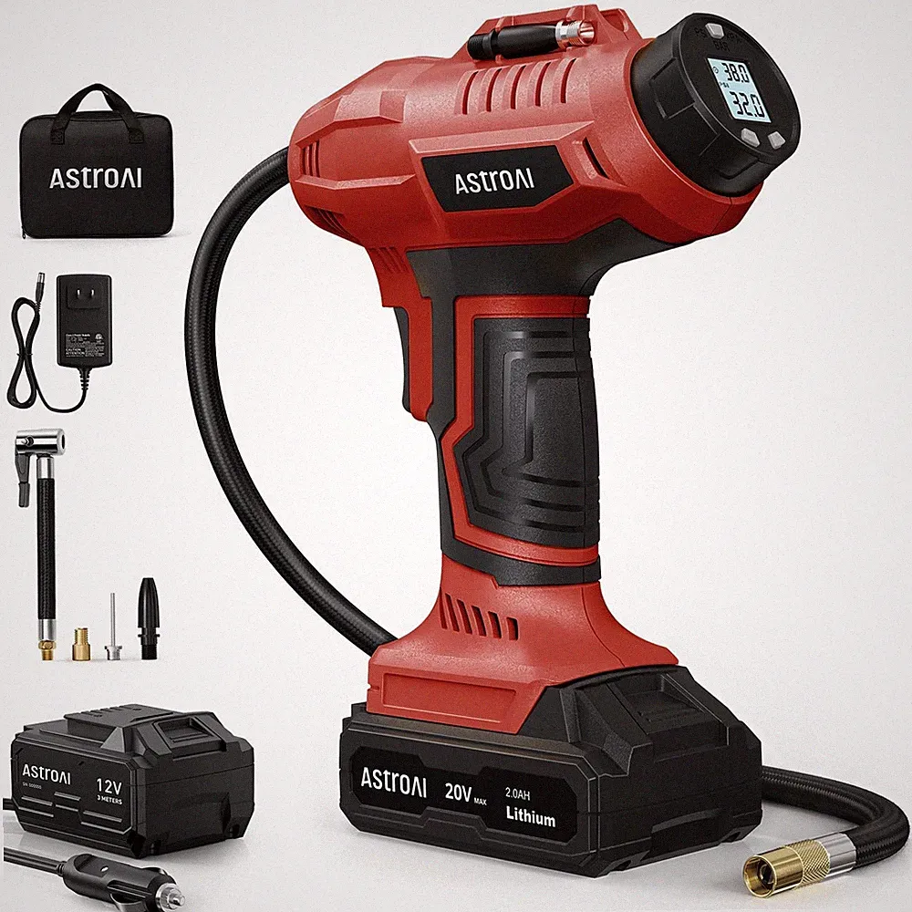 AstroAI C2 Cordless Tire Inflator Air Compressor 20V Rechargeable Large, Red