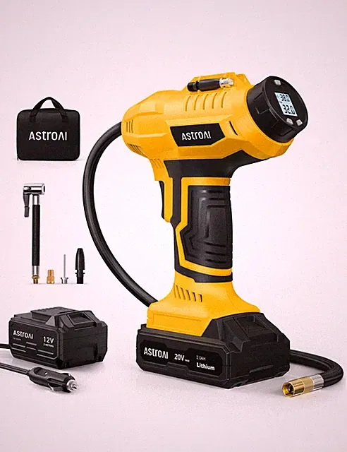 AstroAI Cordless Tire Inflator Air Compressor 20V Rechargeable Large, Yellow