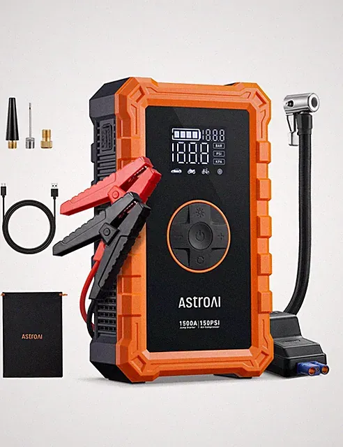 AstroAI Jump Starter with Air Compressor and Digital Multimeter Tester 2000 C...