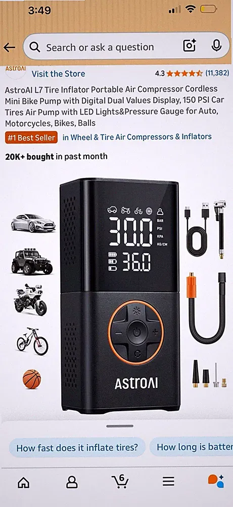 AstroAI L7 Cordless Air Compressor 150 PSI Digital Dual Valves LED Gauge