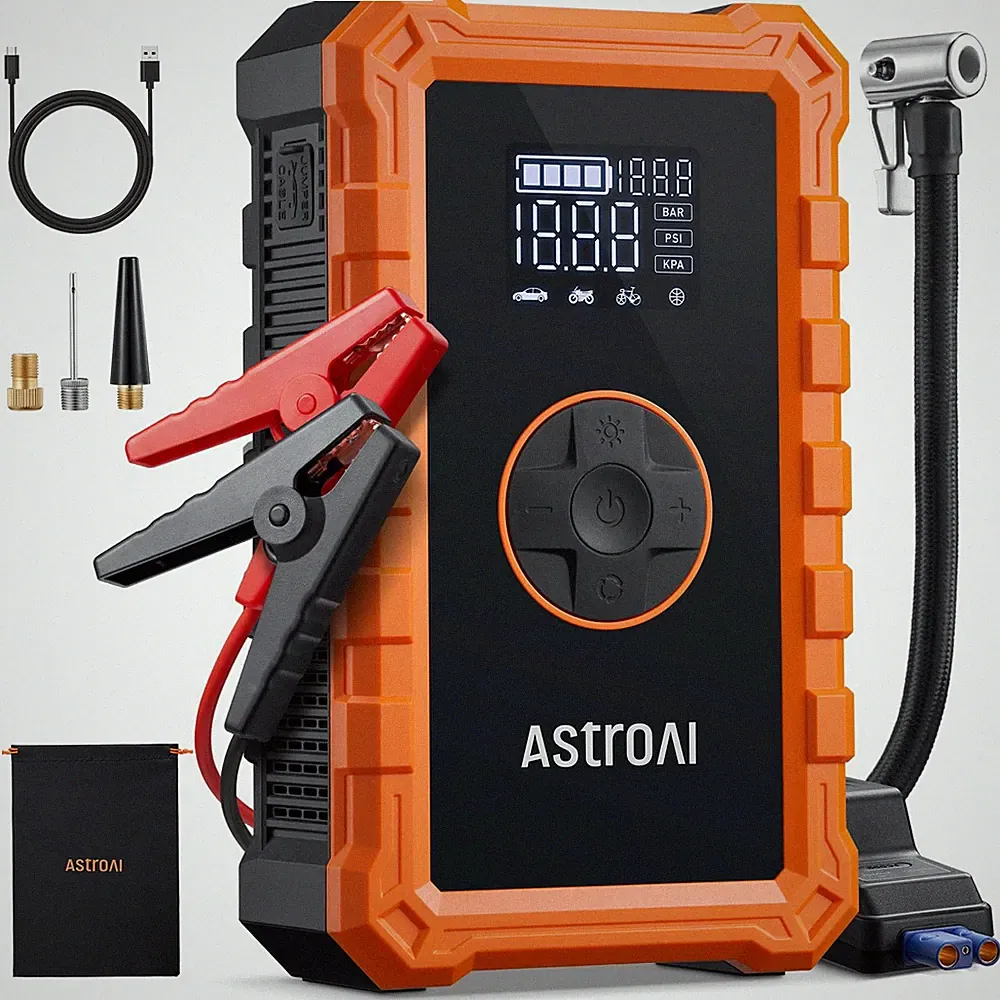 AstroAI S8 Air Jump Starter with Compressor, Large standard, 3000A-Orange