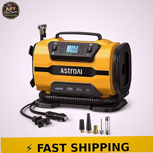 AstroAI Tire Inflator Portable Air Compressor 150PSI 12V/110V Yellow
