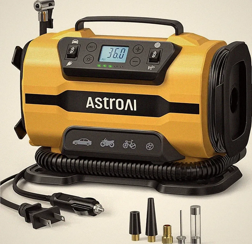 AstroAI Tire Inflator Portable Air Compressor Pump 150PSI 12V DC/110V