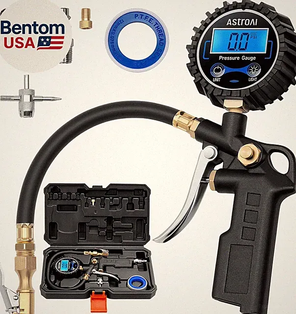 Digital Tire Pressure Gauge with Inflator, 3-250 PSI Air Chuck & Compressor Acce