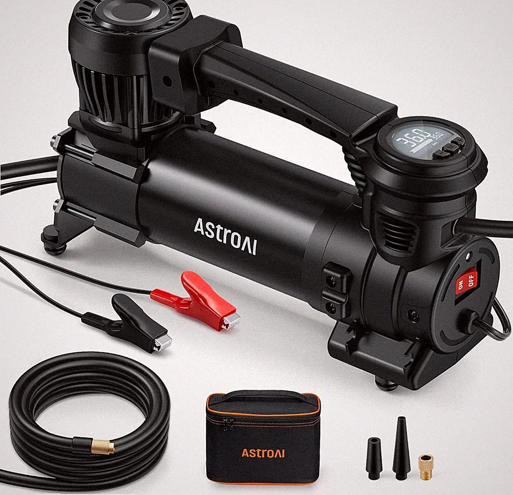 T4 Heavy-Duty Air Compressor Auto Shutoff 12V Portable Air Pump with 1.97CFM,...