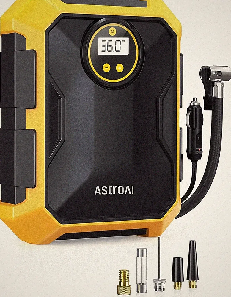 YELLOW AstroAI Tire Inflator Air Compressor 12V DC Portable Tire Pump 100PSI NEW